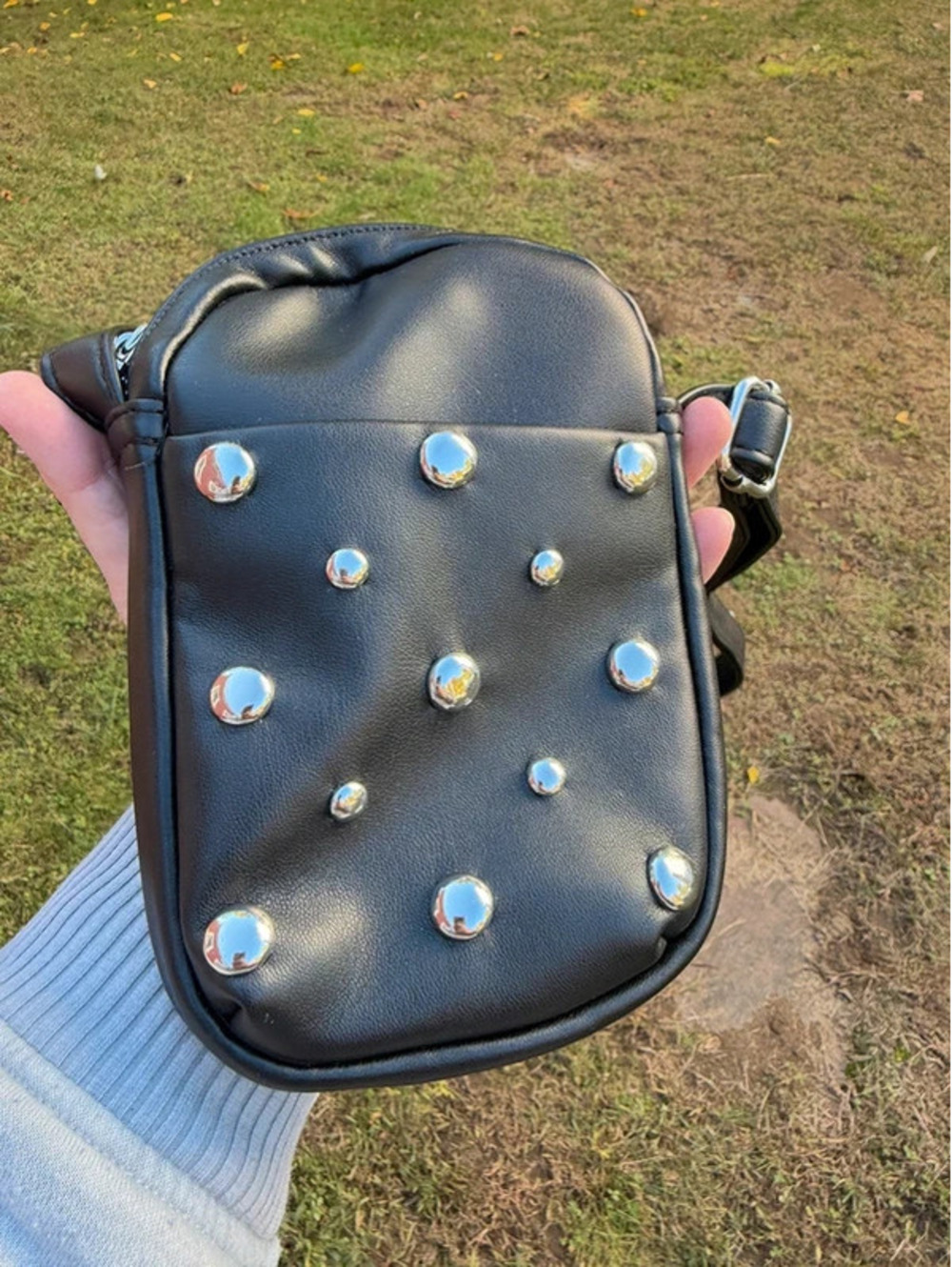 Primark Black Silver Studded Crossbody Phone Bag NWT